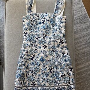 Alice + Olivia blue and White embroidered dress with embellishments